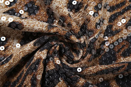 Glitter leopard print lace hem crewneck top