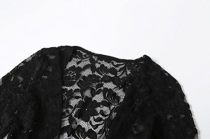 Long sleeve lace hollow out see through jumpsuit