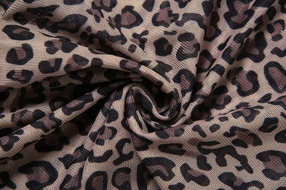 Hollow out zip-up leopard print crewneck jumpsuit