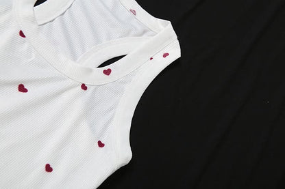 Square neck heart print ribbed pant set