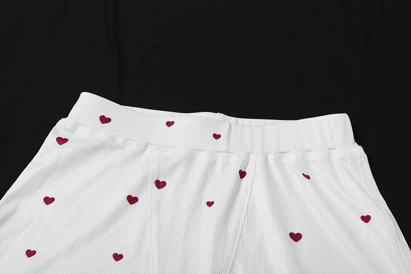 Square neck heart print ribbed pant set