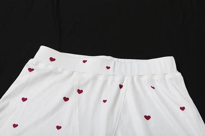 Square neck heart print ribbed pant set