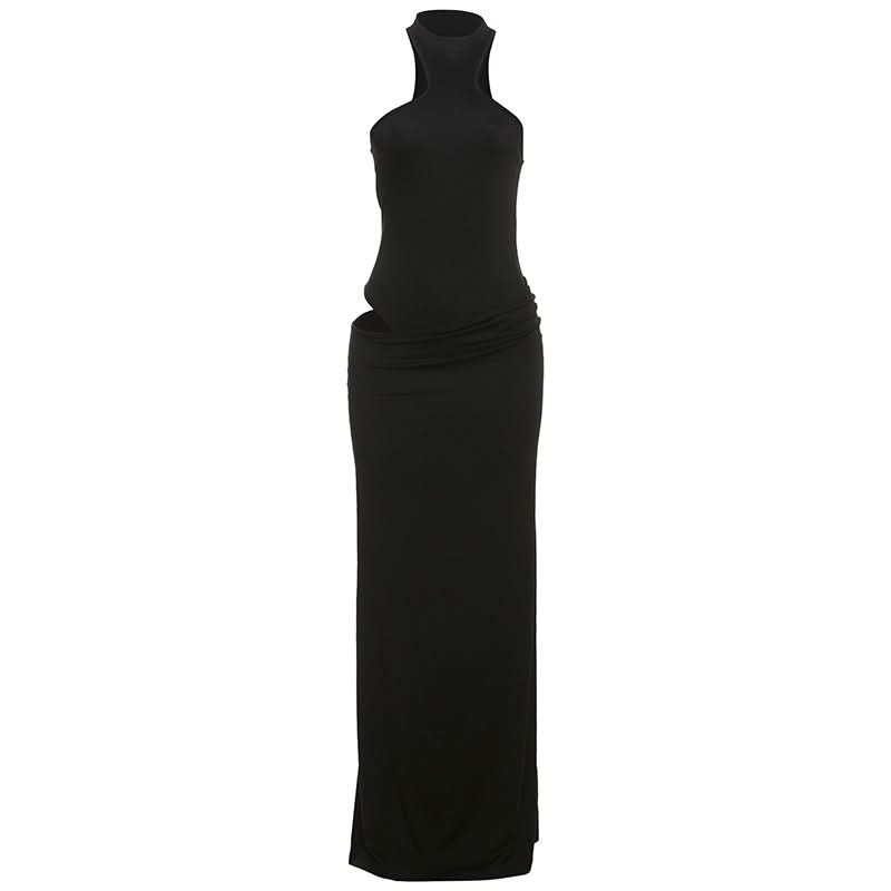 Crewneck button solid maxi skirt set