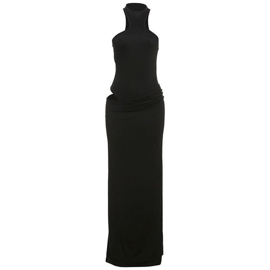 Crewneck button solid maxi skirt set