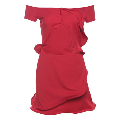 Off shoulder ribbed ruffle irregular mini skirt set