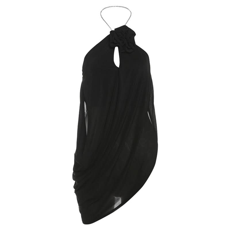 Halter hollow out flower applique irregular cut out top