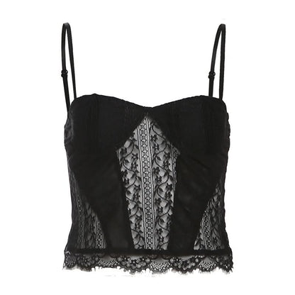 Lace hem v neck mesh backless cami top