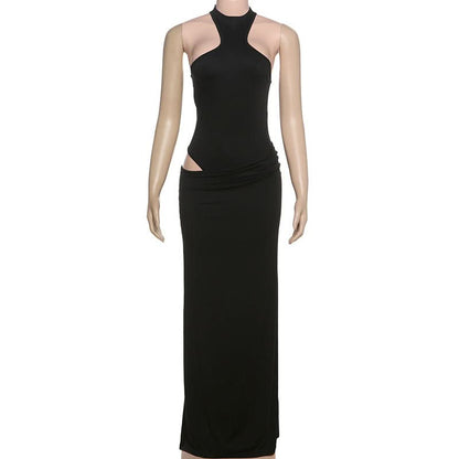 Crewneck button solid maxi skirt set