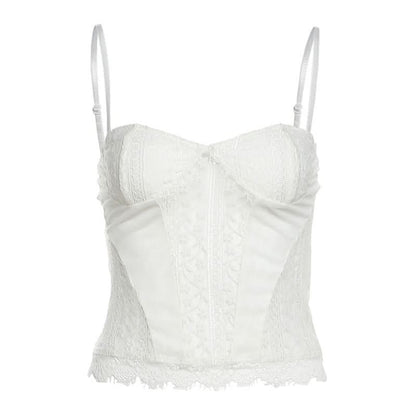 Lace hem v neck mesh backless cami top