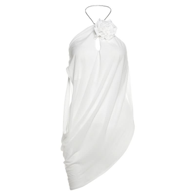 Halter hollow out flower applique irregular cut out top