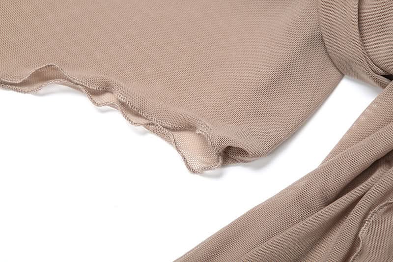 Off shoulder irregular mesh ruched crop top