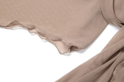 Off shoulder irregular mesh ruched crop top