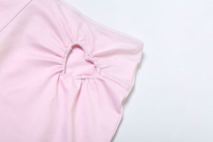 Crewneck heart hollow out ruched pant set