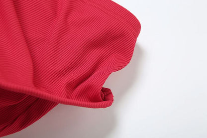 Off shoulder ribbed ruffle irregular mini skirt set