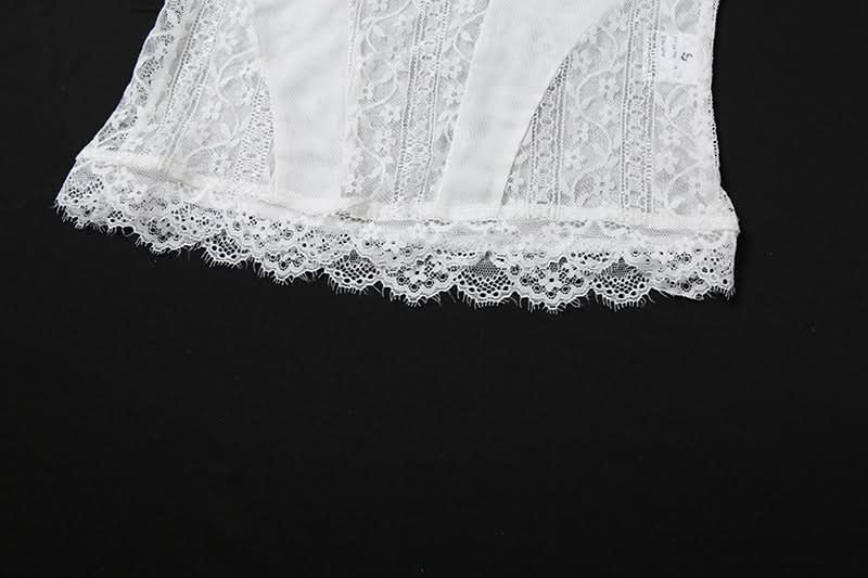 Lace hem v neck mesh backless cami top