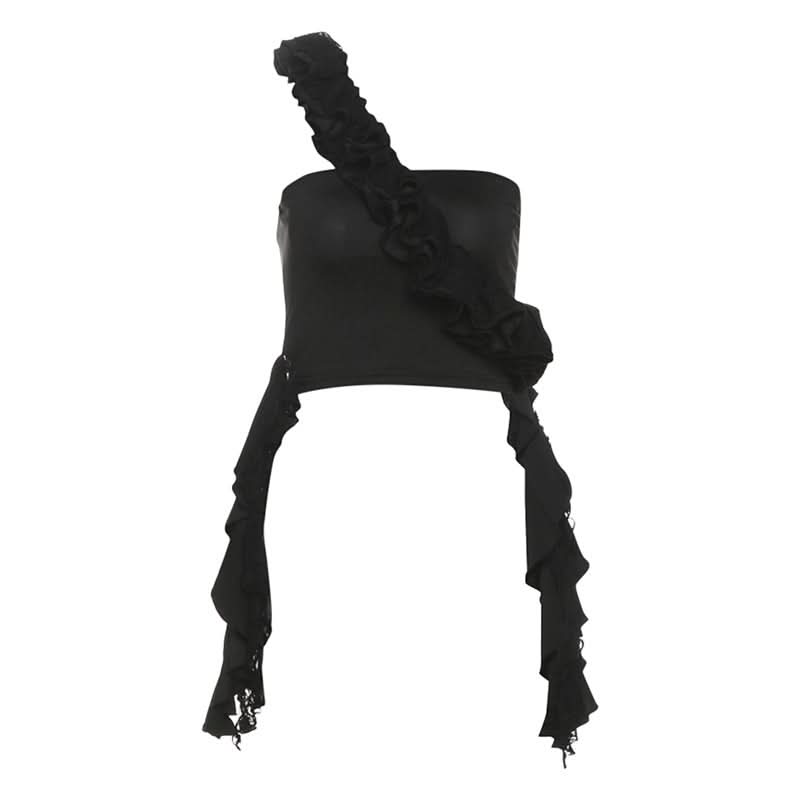 One shoulder irregular ruched ruffle top