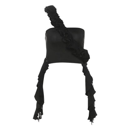 One shoulder irregular ruched ruffle top