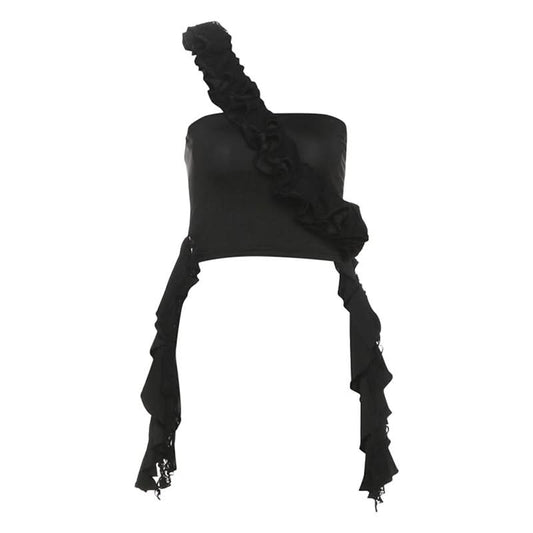 One shoulder irregular ruched ruffle top