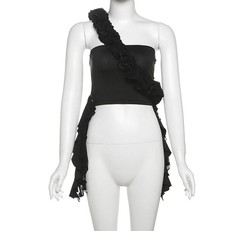 One shoulder irregular ruched ruffle top