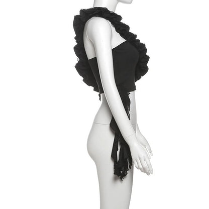 One shoulder irregular ruched ruffle top