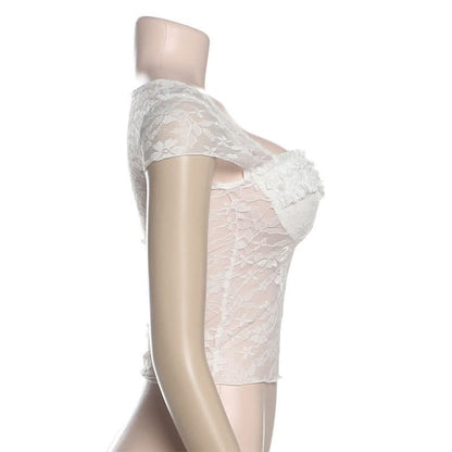Lace cap sleeve v neck solid crop top