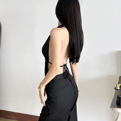 Ruched square neck backless self tie cami top