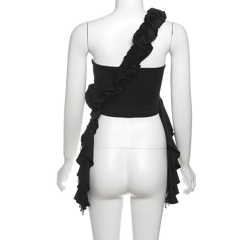 One shoulder irregular ruched ruffle top