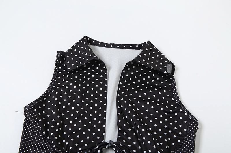 Self tie polka dot hollow out v neck cut out top