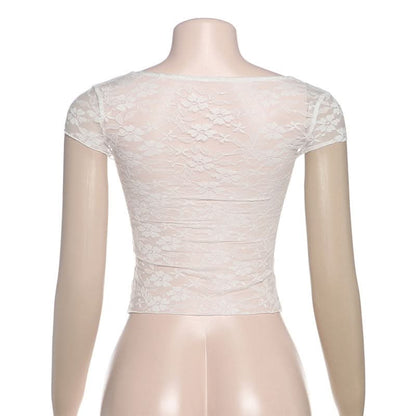 Lace cap sleeve v neck solid crop top