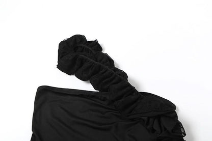One shoulder irregular ruched ruffle top