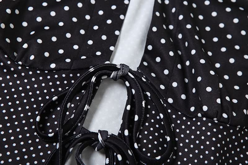 Self tie polka dot hollow out v neck cut out top