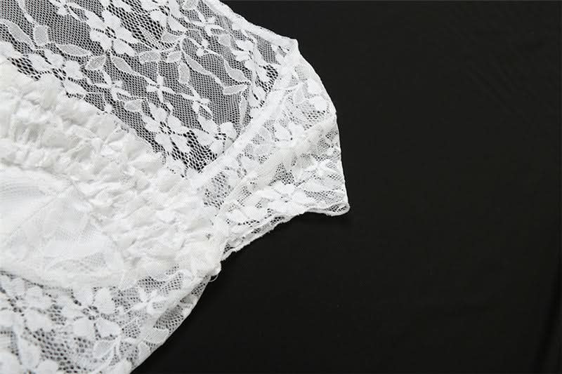 Lace cap sleeve v neck solid crop top