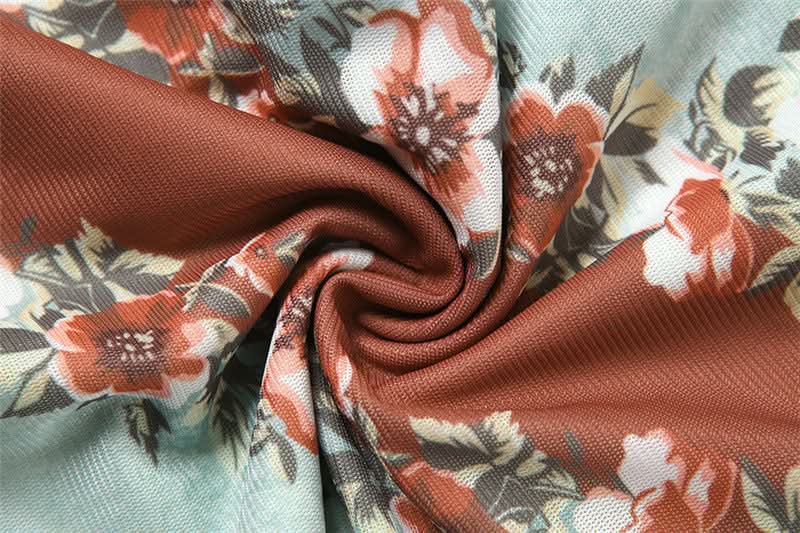 Irregular slit v neck flower print midi dress