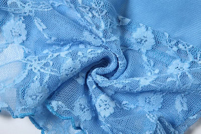 Ruffle flower applique print lace hem tube top