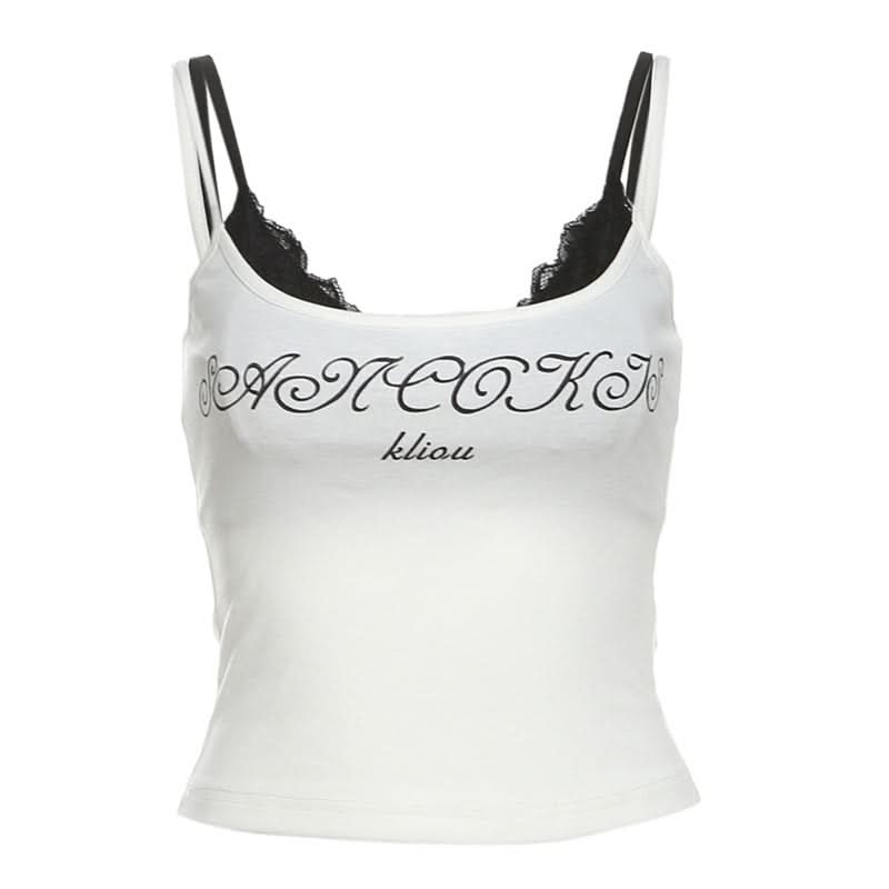 Lace hem letter pattern 2 piece cami top