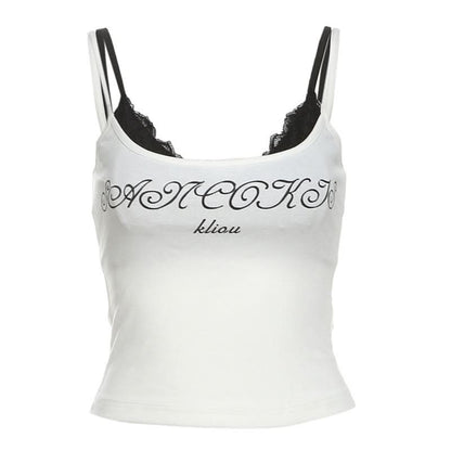 Lace hem letter pattern 2 piece cami top