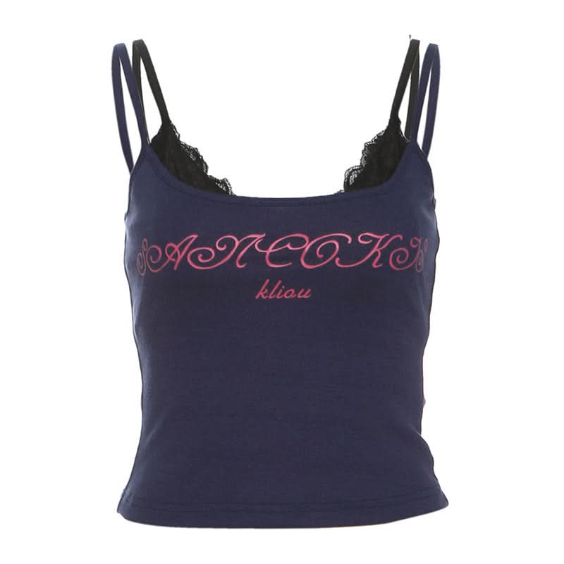 Lace hem letter pattern 2 piece cami top