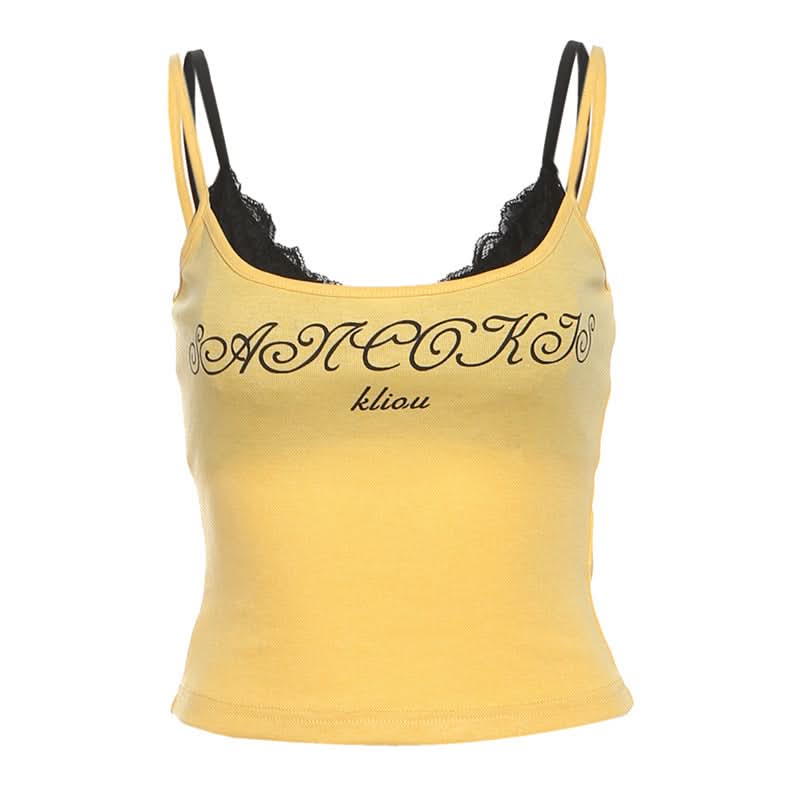 Lace hem letter pattern 2 piece cami top
