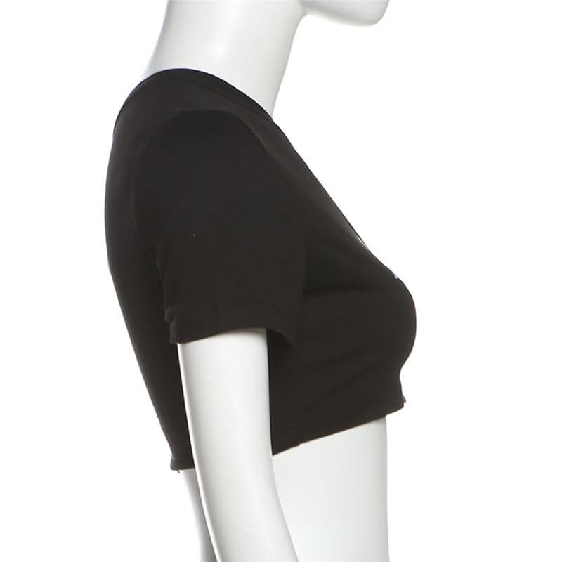 Short sleeve one shoulder letter pattern top