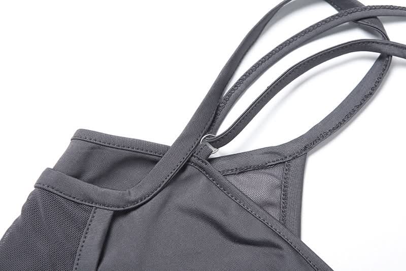 Hollow out mesh u neck solid cami cut out top
