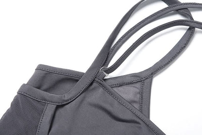 Hollow out mesh u neck solid cami cut out top