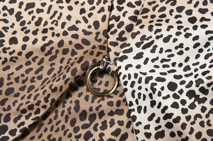 Leopard print halter button o ring hollow out cut out top