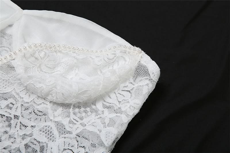 Lace beaded sweetheart neck tube crop top