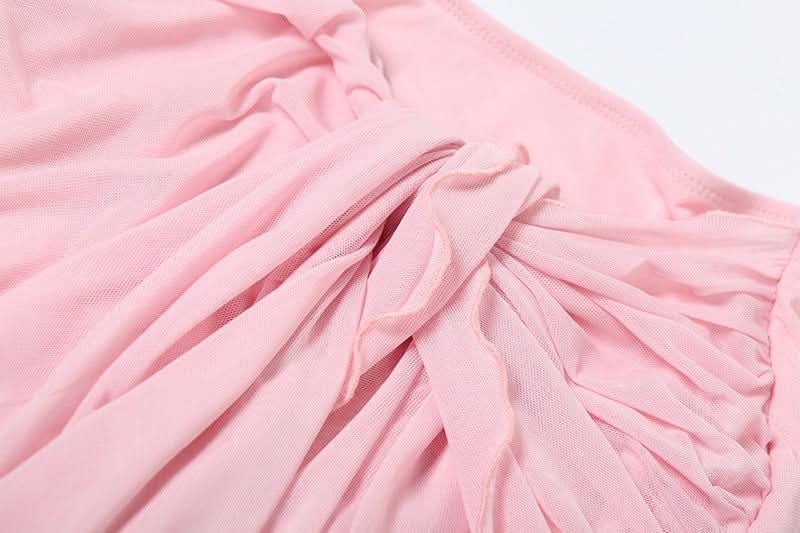 Ruched mesh ruffle irregular midi skirt