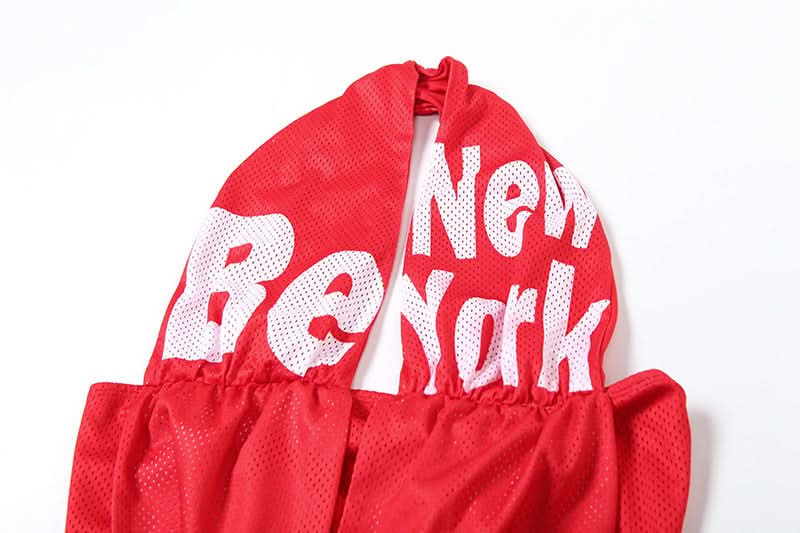 Halter letter print backless contrast mini dress