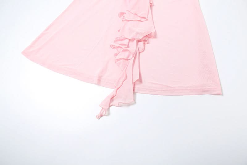 Ruched mesh ruffle irregular midi skirt