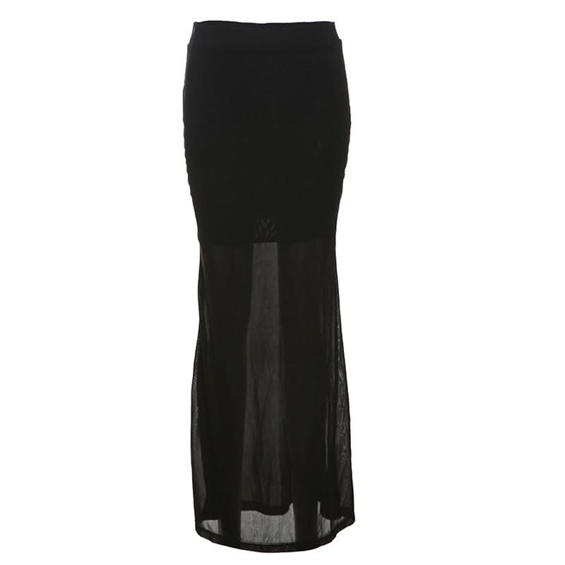 Black mesh see through maxi skirt
