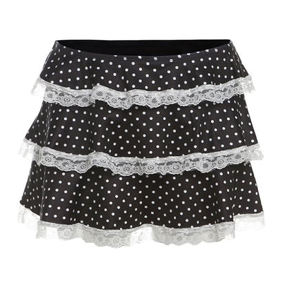 Polka dot lace hem contrast A line mini skirt