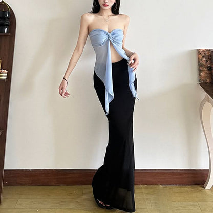 Black mesh see through maxi skirt