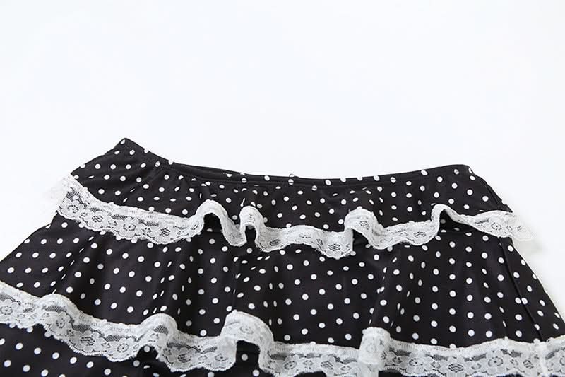 Polka dot lace hem contrast A line mini skirt